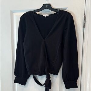 Women's Black Cropped Wrap Sweater - VETTA